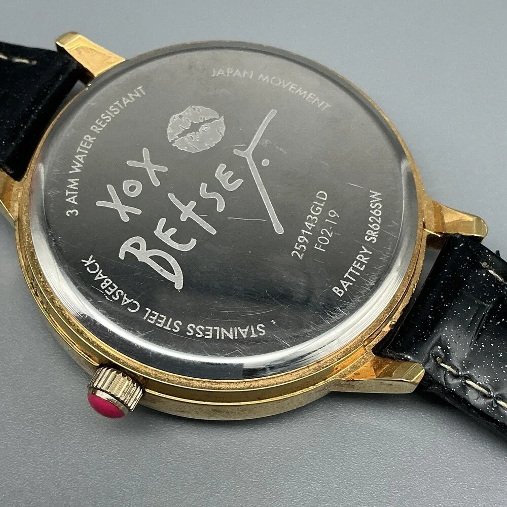 Betsey Johnson Womens Watch 39mm Black Bee Dial Gold Tone Leather New Battery